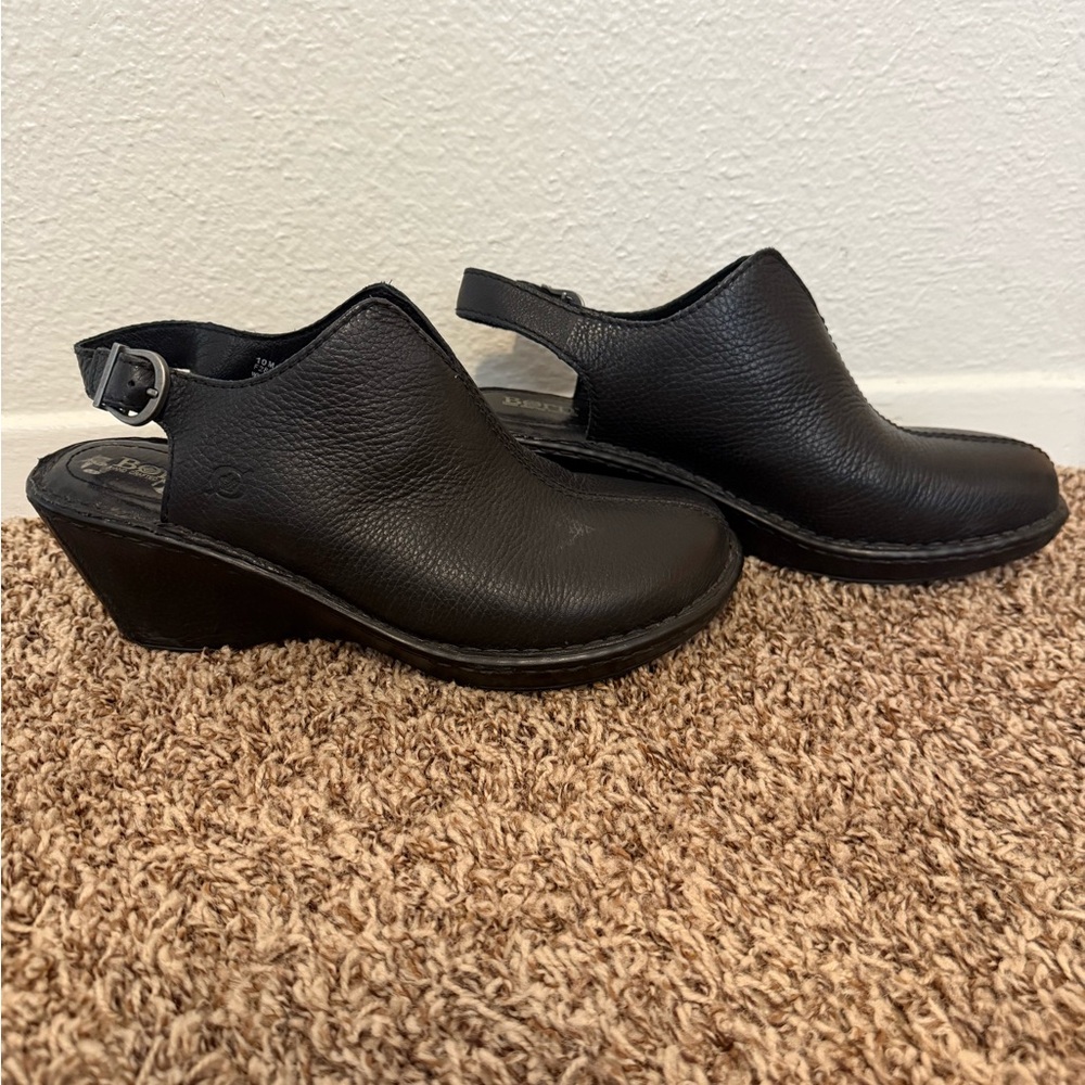 Born Women's Leather Black Slingback Clogs Size 10 Slip On Comfort Shoes Mules